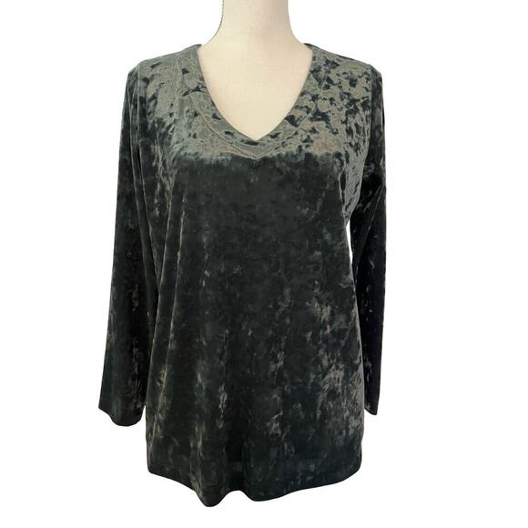 J Jill Womens Velour Velvet Pullover Top Blouse Size SP Forest Green Whimsigoth - Picture 1 of 8